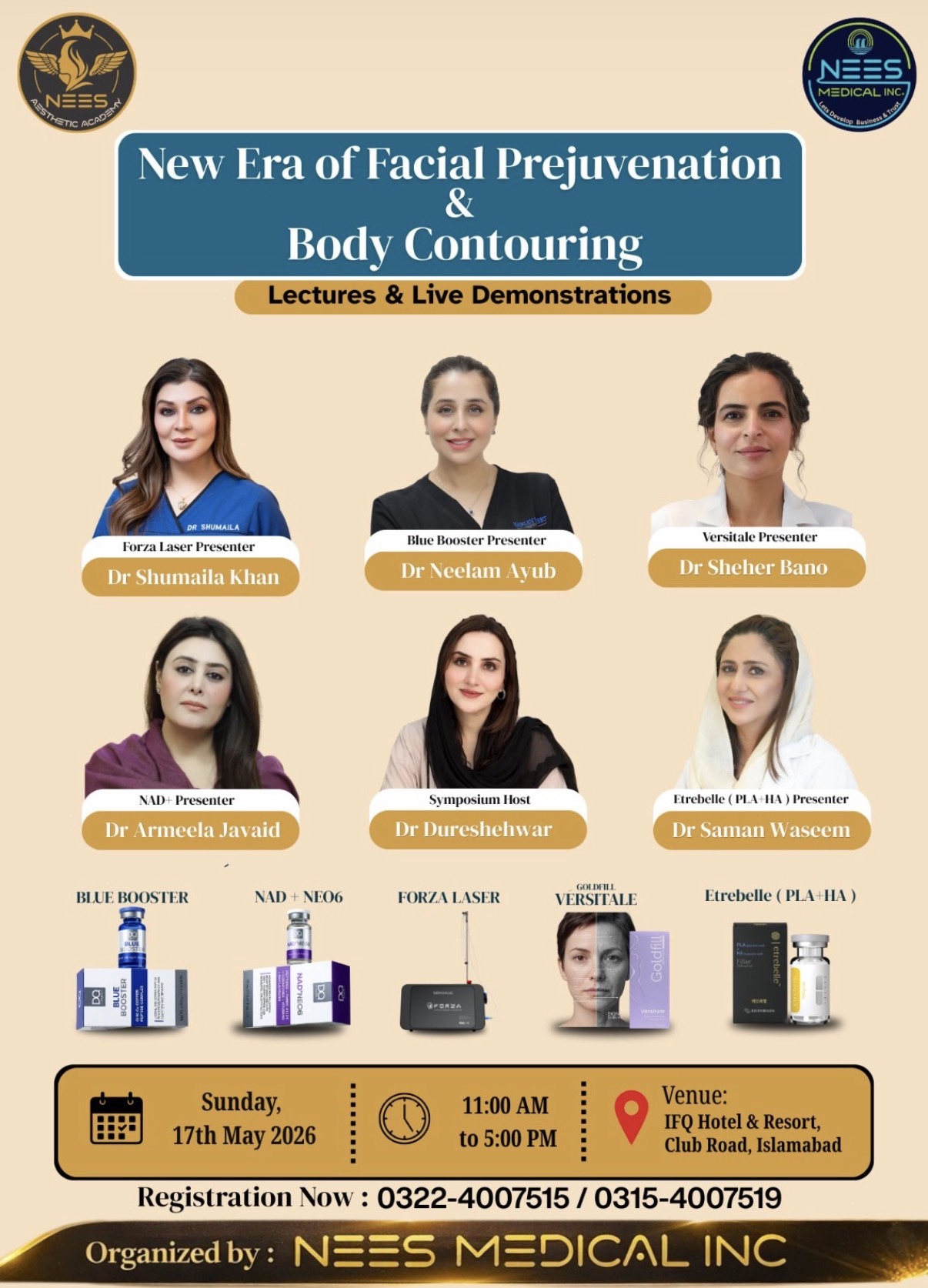 Official event poster for New Era of Facial Rejuvenation and Body Contouring by NEES Medical Inc.